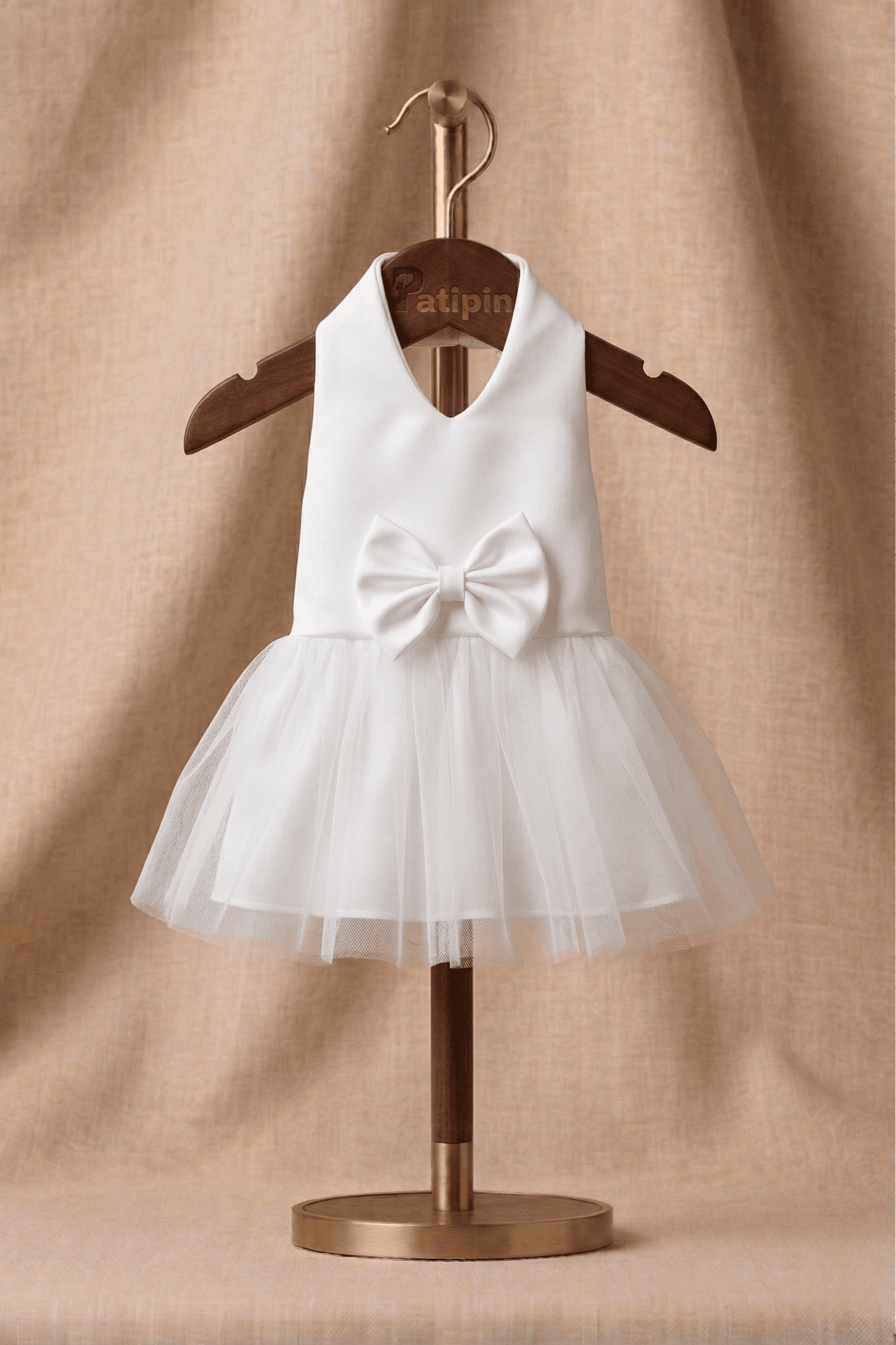 Beyaz Fiyonklu Evcil Hayvan Gelinlik Kıyafeti - Görsel 1